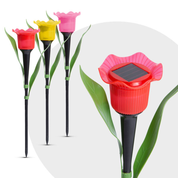 LED-es szolár tulipánlámpa - sárga / piros / rózsaszín - 31 cm - 12 db / kínáló - Image 2