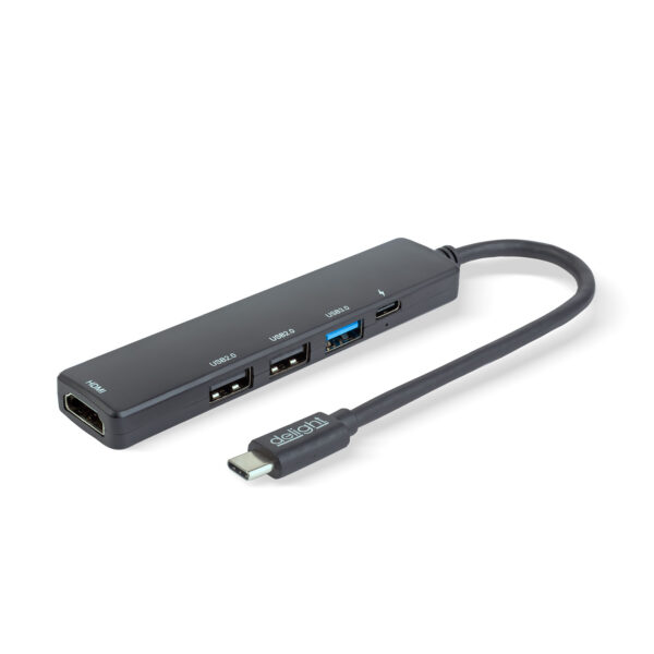 Multifunkciós USB Hub - HDMI + Type-C 3.0 - 3xUSB-A, 1xType-C - 5 Gbps, 100 W - fekete - Image 2