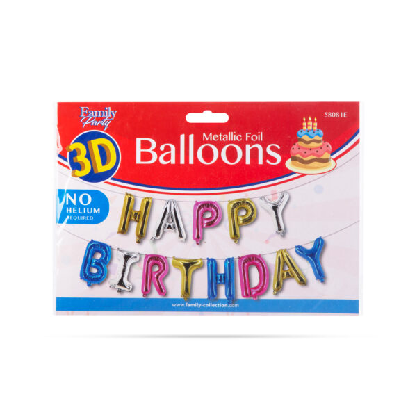 3D Születésnapi "Happy Birthday" lufi - többszínű - 33 cm - Image 2