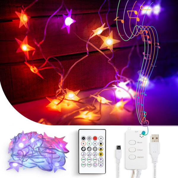 Smart fényfüzér - csillag - zene mód - USB - 25 RGB LED - 5 m - Bluetooth - Image 2