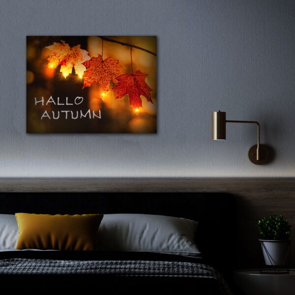 LED-es fali hangulatkép - "Hello ősz" -  2 x AA, 40 x 30 cm - Image 2